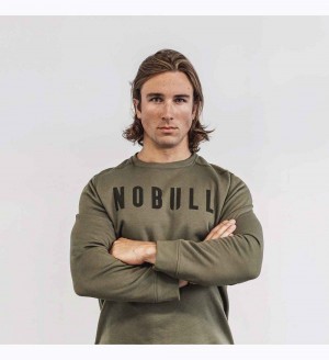 Men NOBULL Crew Sweatshirt Army Green | MSNPW-6952