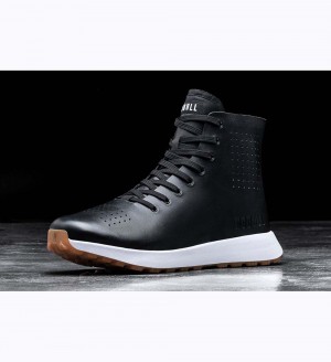 Men NOBULL Deconstructed Leather High-Top Training Shoes Black White | RJXYG-3175