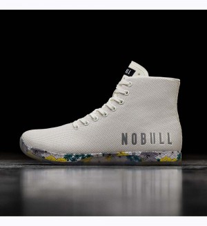 Men NOBULL Floral High-Top OUTWORK Training Shoes Silver | HWJBD-6153