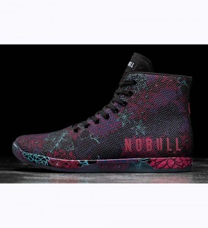 Men NOBULL Floral High-Top OUTWORK Training Shoes Black Blue | FEKTQ-4167