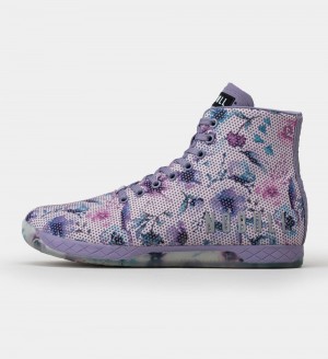 Men NOBULL Floral High-Top OUTWORK Training Shoes Purple | ZJTOW-2859