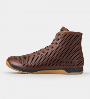 Men NOBULL High-Top Leather Training Shoes Coffee | VRDAK-8951