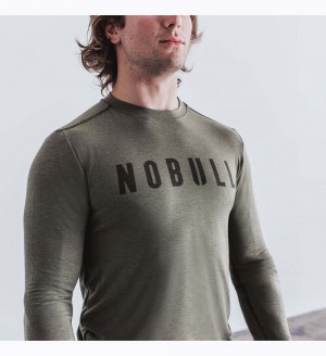 Men NOBULL Long Sleeve T-Shirt Army Green | OJLYT-1740