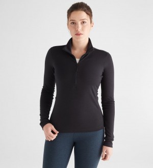 Women NOBULL Blended Merino Wool 1/4 Zip Pullover Black | XPBWV-7801