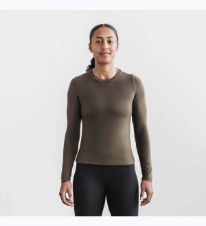 Women NOBULL Blended Merino Wool Long Sleeve T-Shirt Army Green | YODTF-4695