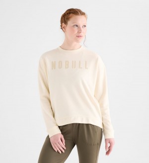 Women NOBULL Crew Sweatshirt Ivory | XHRVW-3678