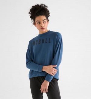 Women NOBULL Crew Sweatshirt Navy | IYKAB-5983