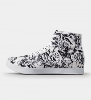 Women NOBULL Floral High-Top Canvas Training Shoes Black White | JEKLU-2013