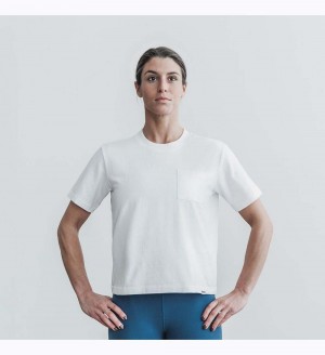 Women NOBULL Heavyweight Pocket Boxy T-Shirt White | HUETN-5624