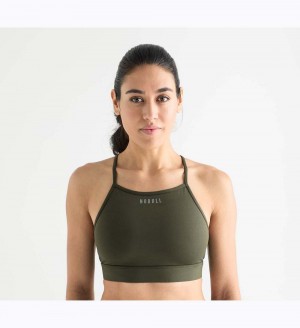 Women NOBULL Matte High-Neck Sports Bra Dark Green | DEGWQ-9453