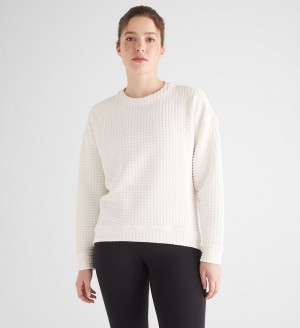 Women NOBULL Quilted Crew Pullover Pullover White | OZJGB-6718