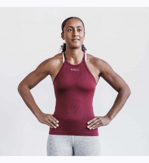 Women NOBULL Ribbed Halter Tanks CABERNET | EWAVU-6480