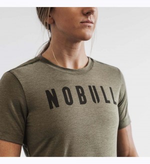 Women NOBULL T-Shirt Army Green | YCIFZ-0248