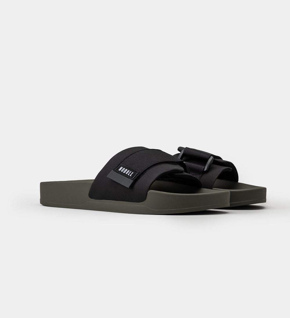 Men NOBULL Adjustable Slides Black Ivy | SWQOI-6241