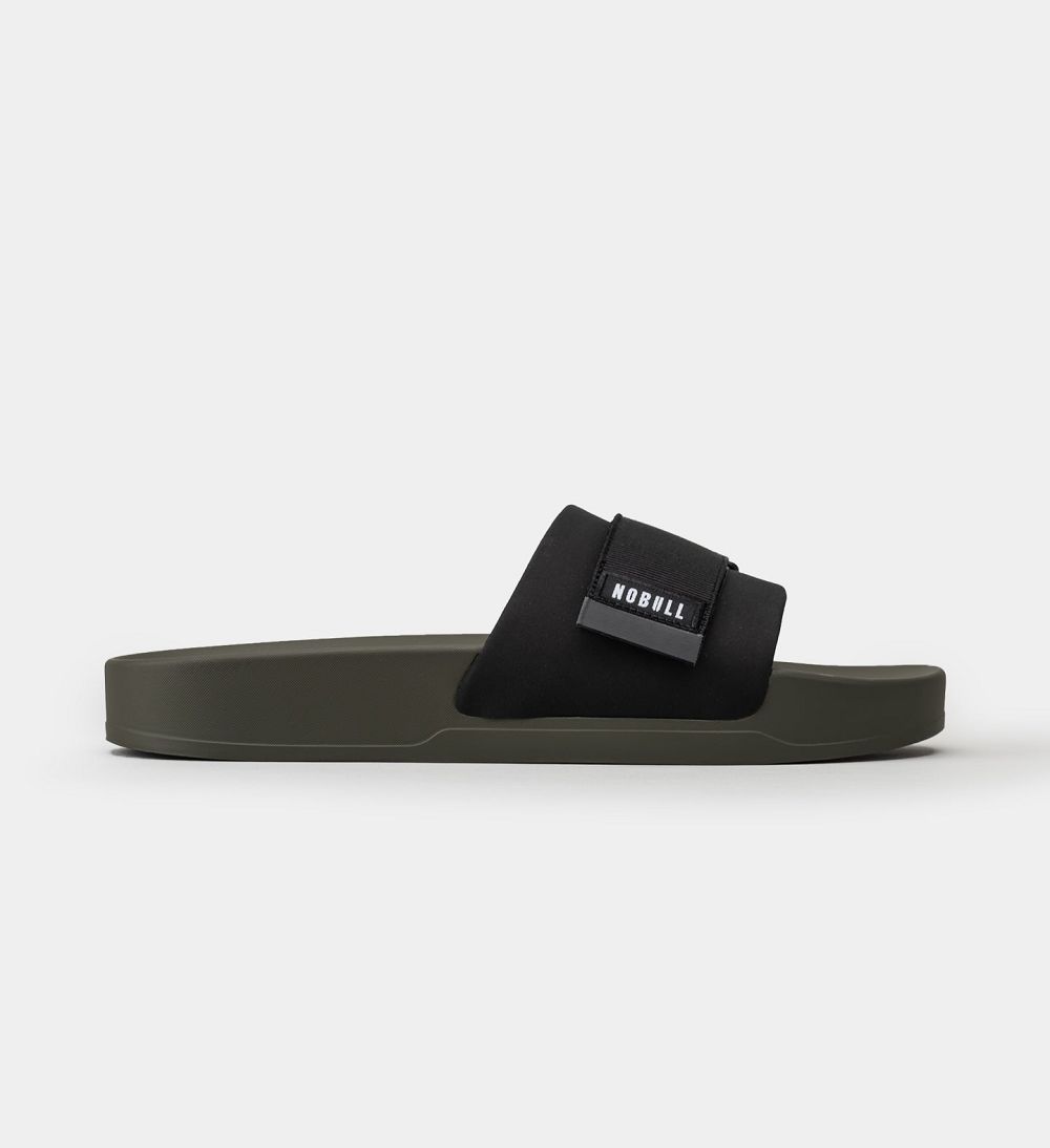 Men NOBULL Adjustable Slides Black Ivy | SWQOI-6241