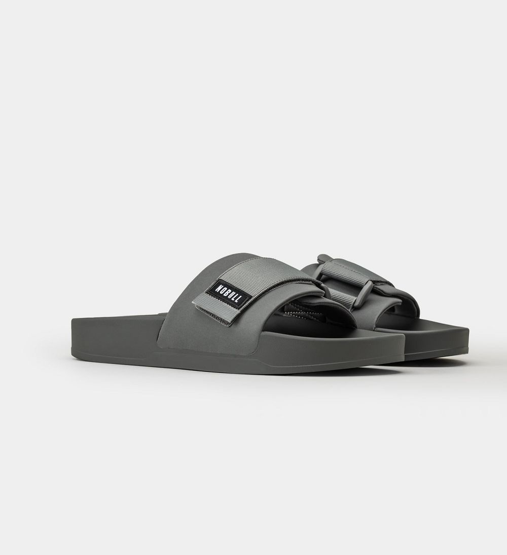 Men NOBULL Adjustable Slides Dark Grey | LTZIP-7095