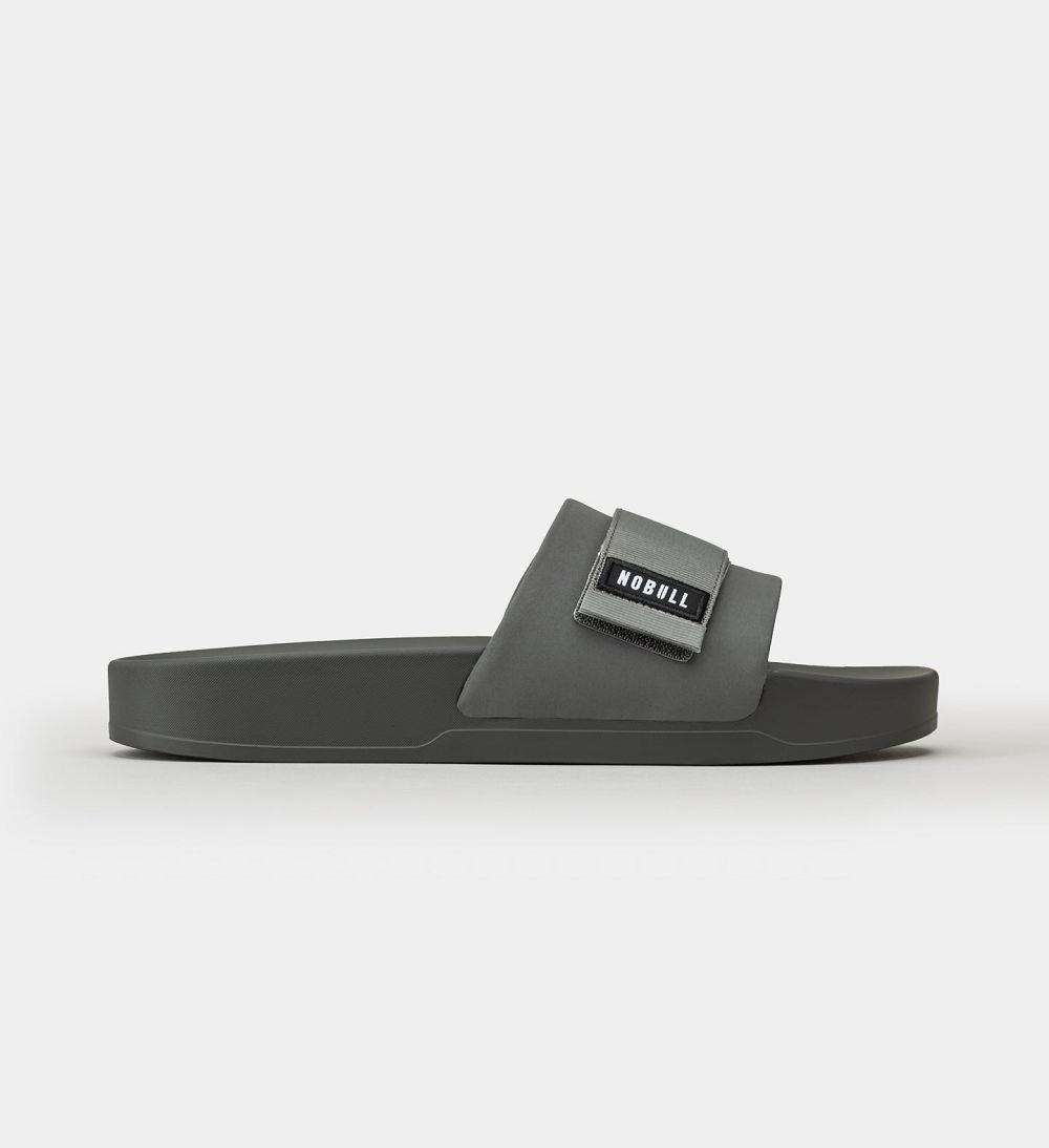 Men NOBULL Adjustable Slides Dark Grey | LTZIP-7095