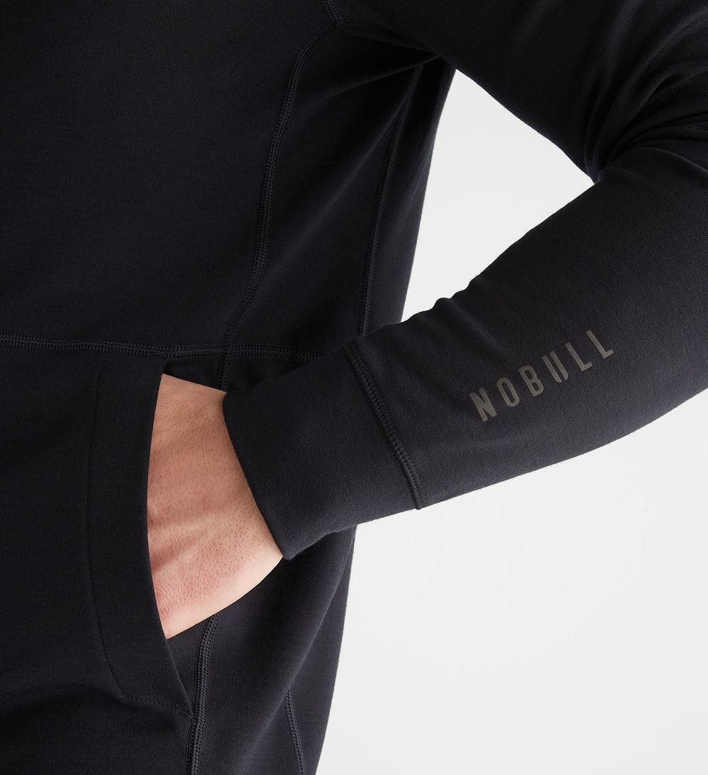 Men NOBULL Blended Merino Wool Hoodie Black | NMPRV-7938