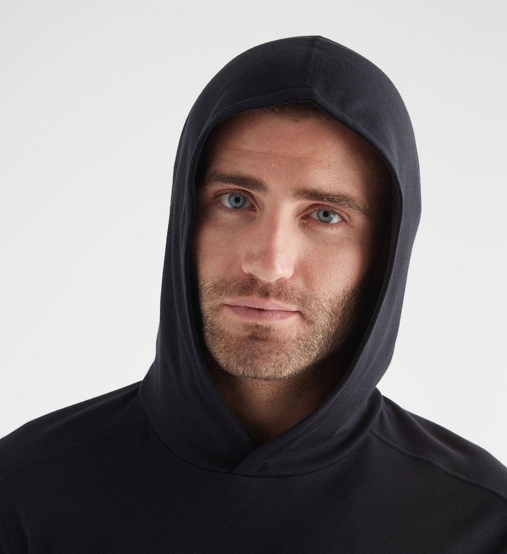 Men NOBULL Blended Merino Wool Hoodie Black | NMPRV-7938