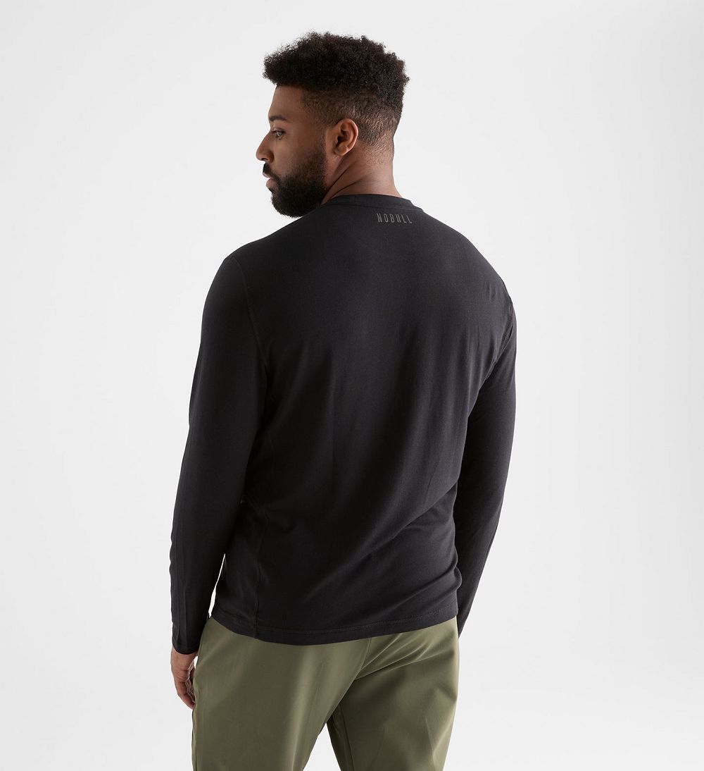 Men NOBULL Blended Merino Wool Long Sleeve T-Shirt Black | TNHFI-4267