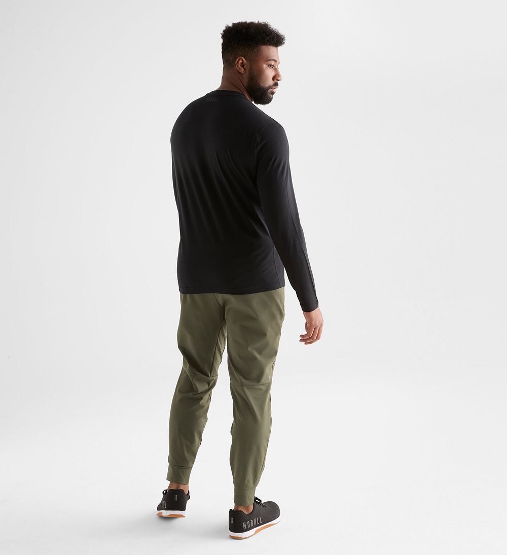 Men NOBULL Blended Merino Wool Long Sleeve T-Shirt Black | TNHFI-4267