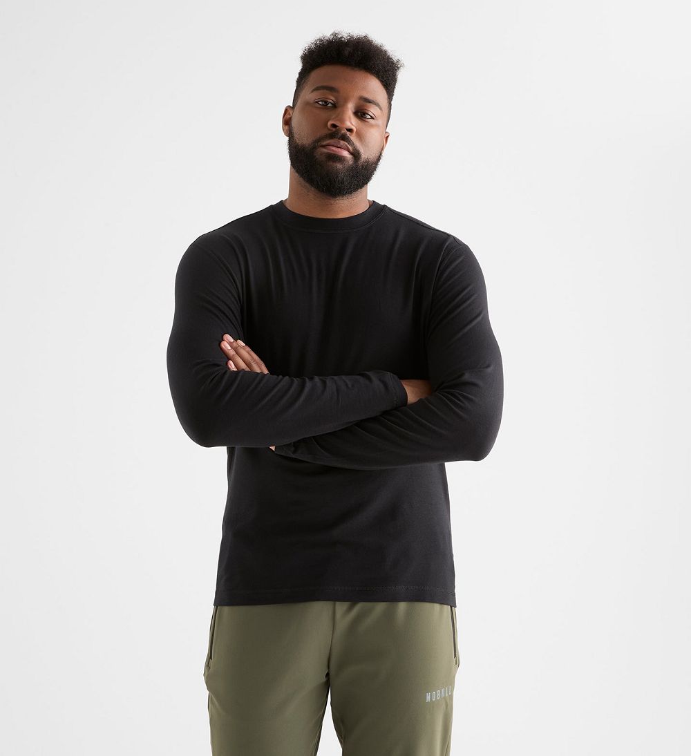 Men NOBULL Blended Merino Wool Long Sleeve T-Shirt Black | TNHFI-4267