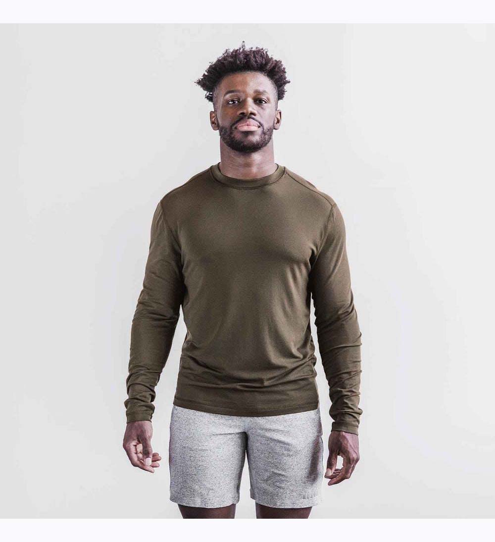 Men NOBULL Blended Merino Wool Long Sleeve T-Shirt Army Green | JPCIO-0521