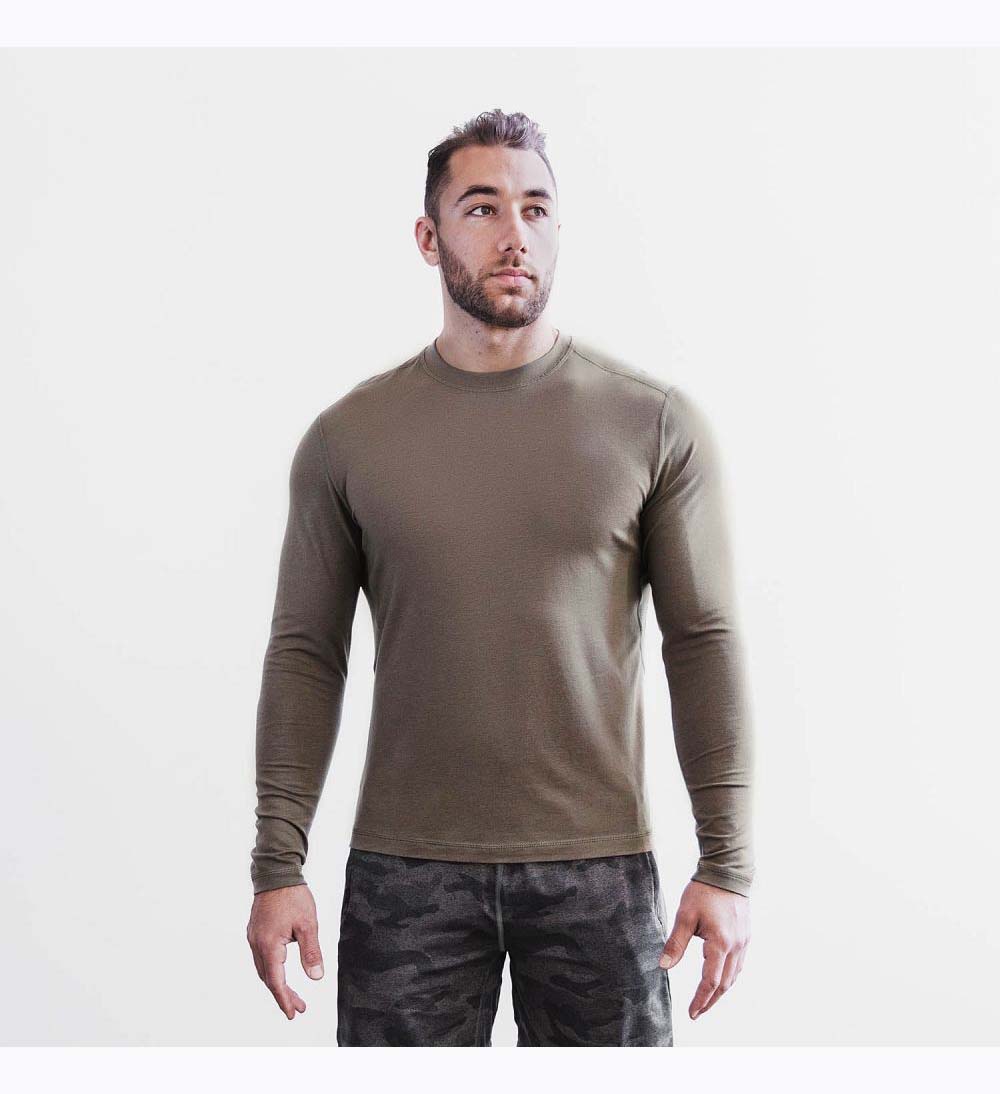 Men NOBULL Blended Merino Wool Long Sleeve T-Shirt Green | HYUTN-2351