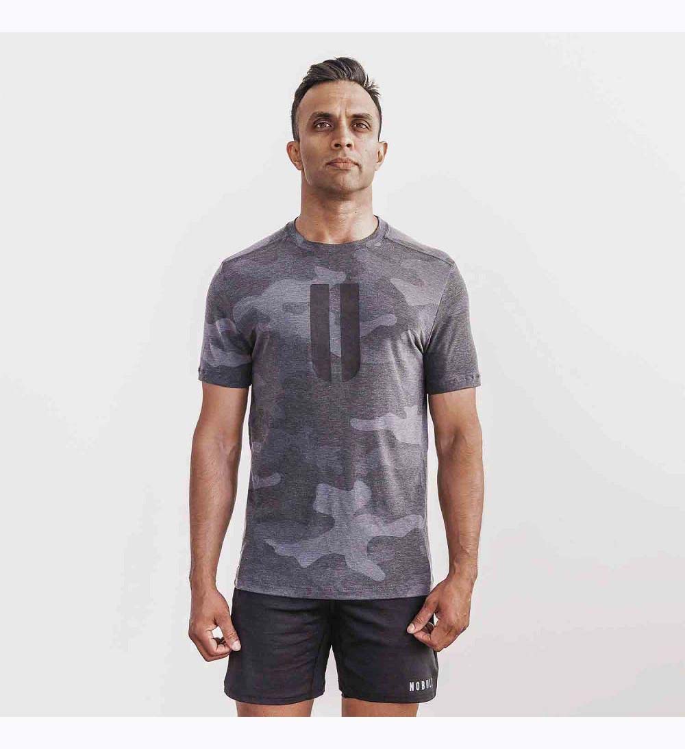 Men NOBULL Camo Horns T-Shirt Charcoal Camo | OPQHZ-5306