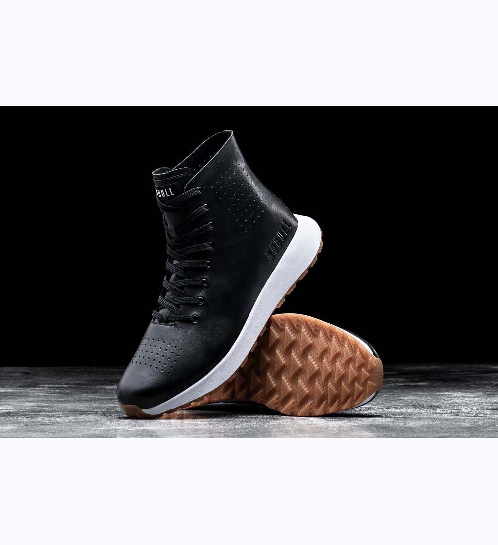 Men NOBULL Deconstructed Leather High-Top Training Shoes Black White | RJXYG-3175