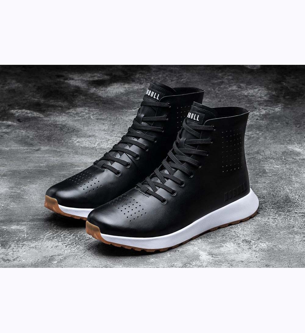 Men NOBULL Deconstructed Leather High-Top Training Shoes Black White | RJXYG-3175