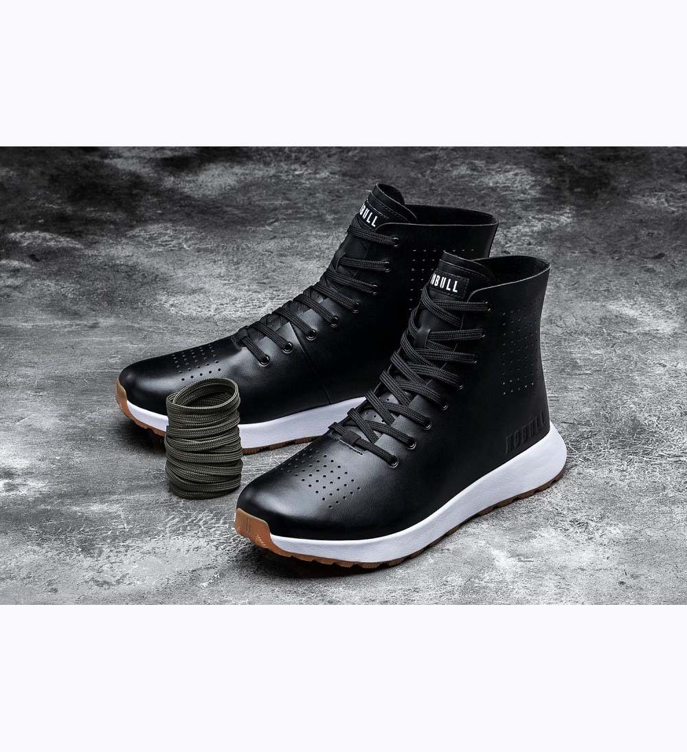 Men NOBULL Deconstructed Leather High-Top Training Shoes Black White | RJXYG-3175