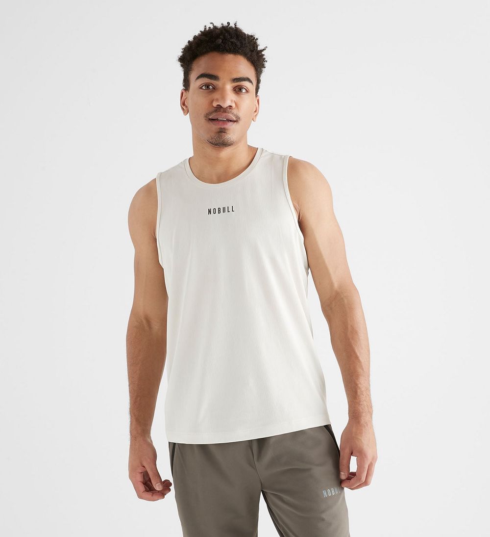 Men NOBULL Deltapeak® Micro Textured Tanks White | SFZNX-7416