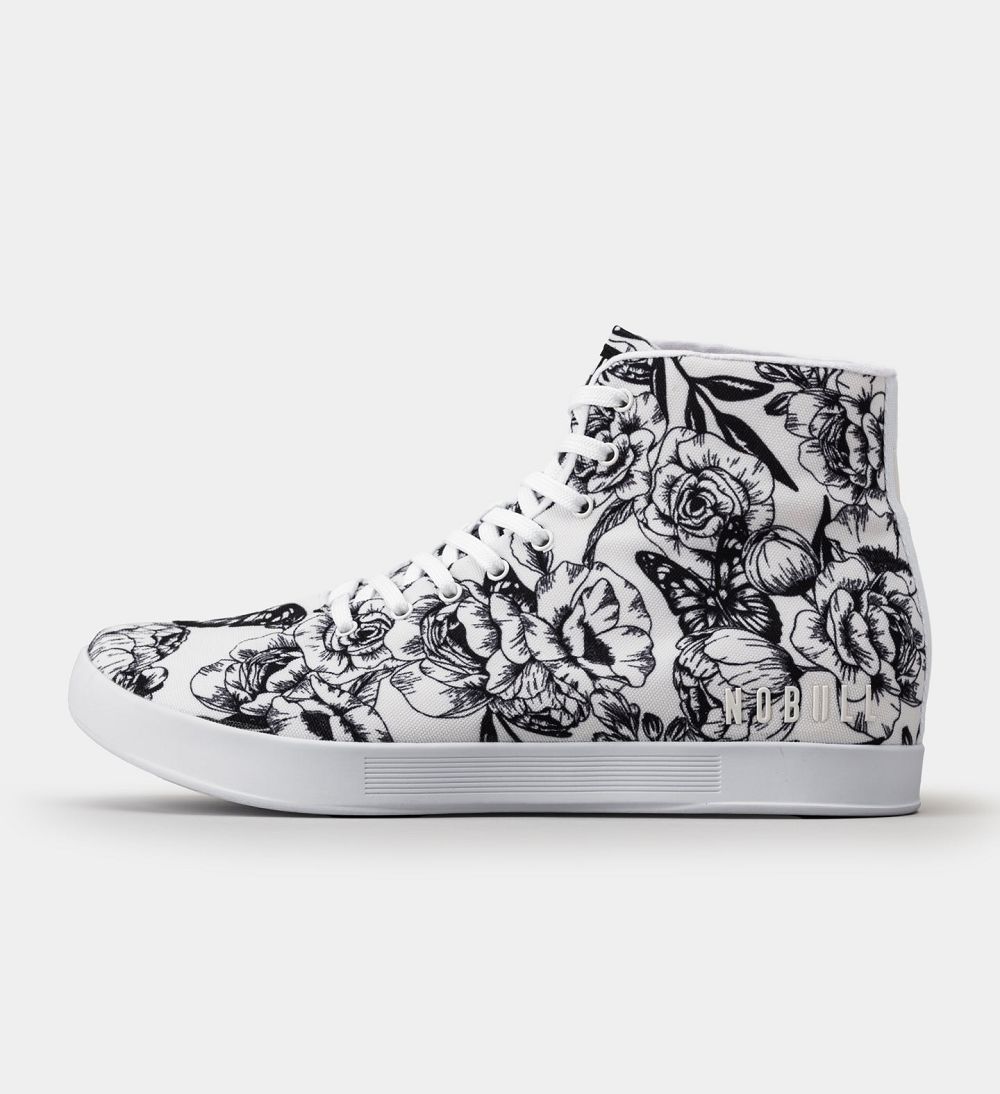 Men NOBULL Floral High-Top Canvas Training Shoes Black White | IOVBN-0329