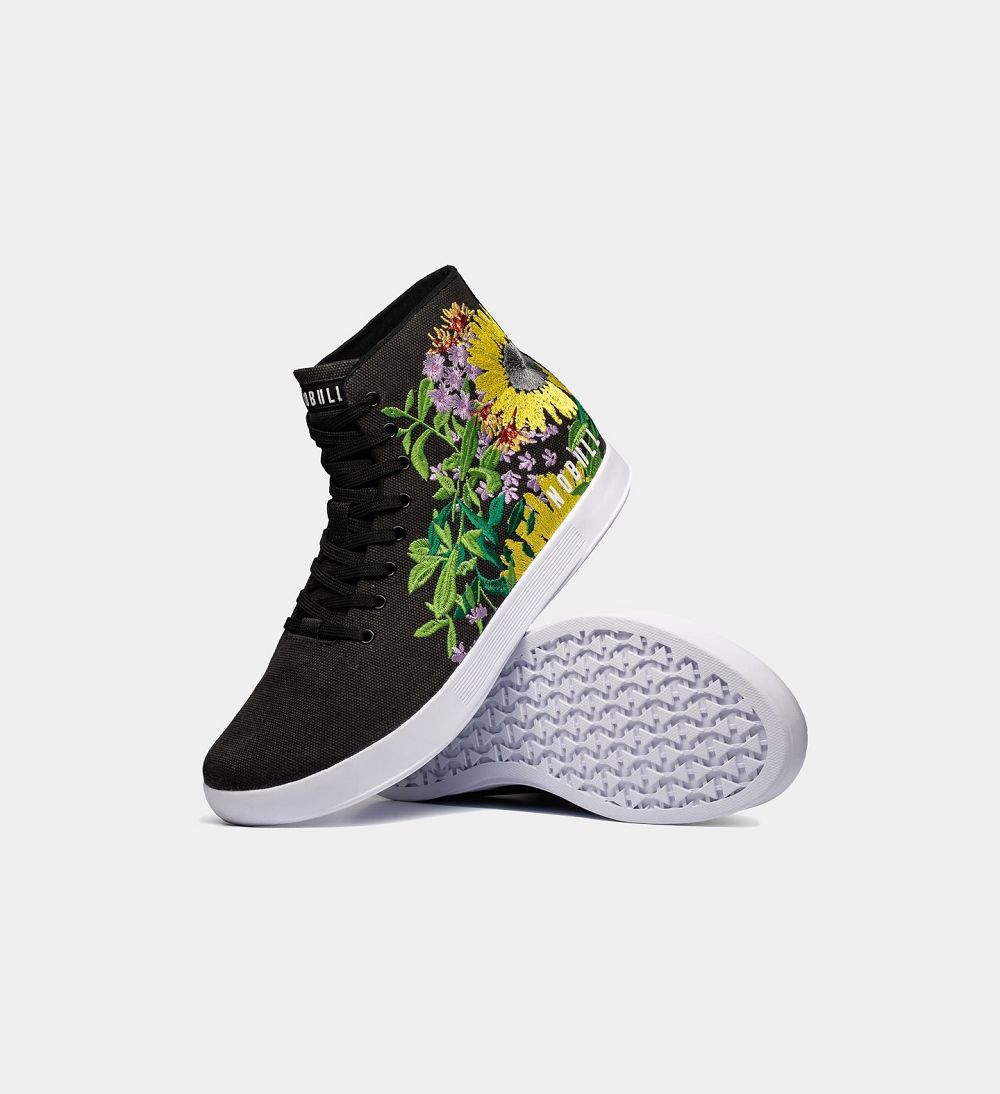 Men NOBULL Floral High-Top Canvas Training Shoes Black Multi | VQYCU-7052