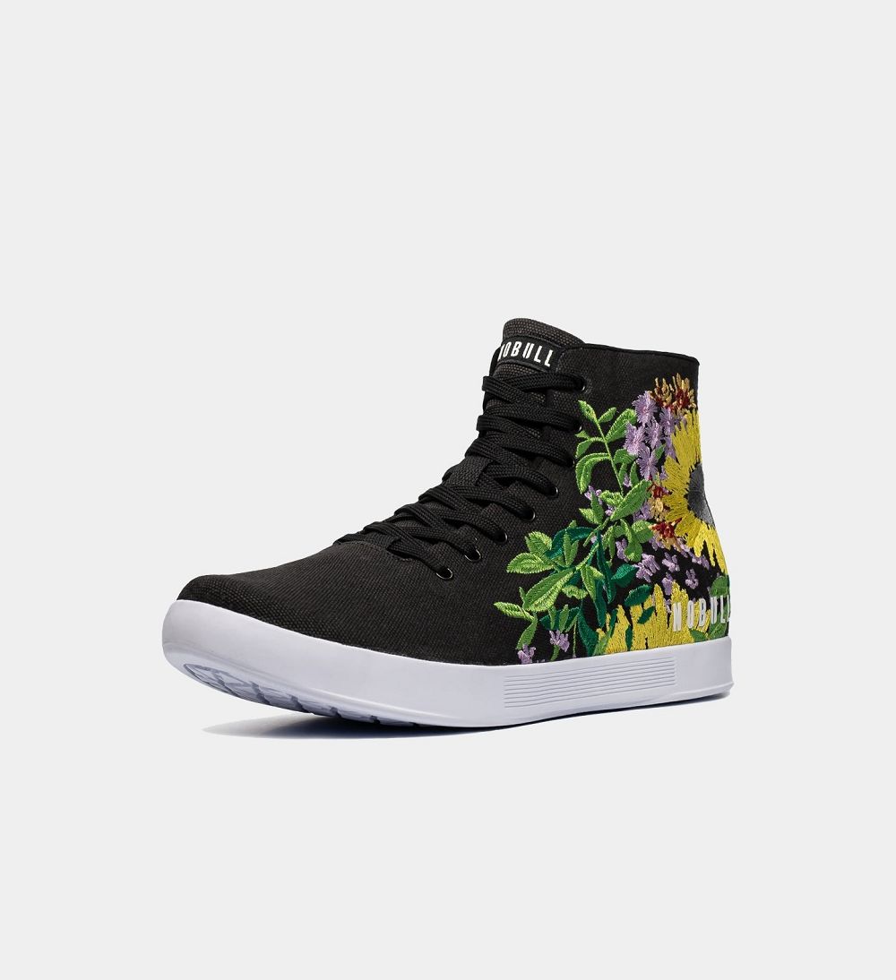 Men NOBULL Floral High-Top Canvas Training Shoes Black Multi | VQYCU-7052