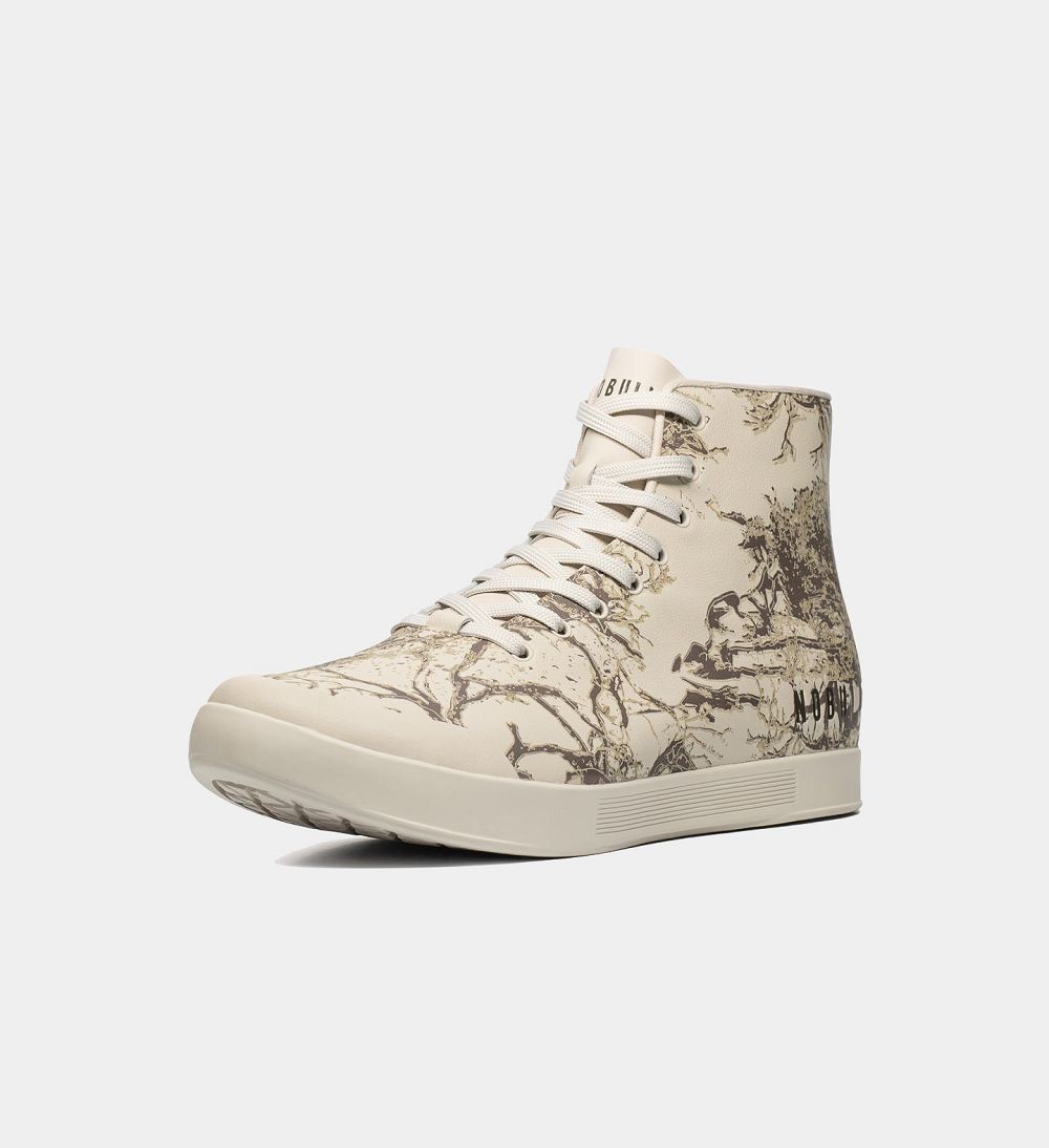 Men NOBULL Floral High-Top Leather Training Shoes Ivory Mint Thorn | CBYHN-3154