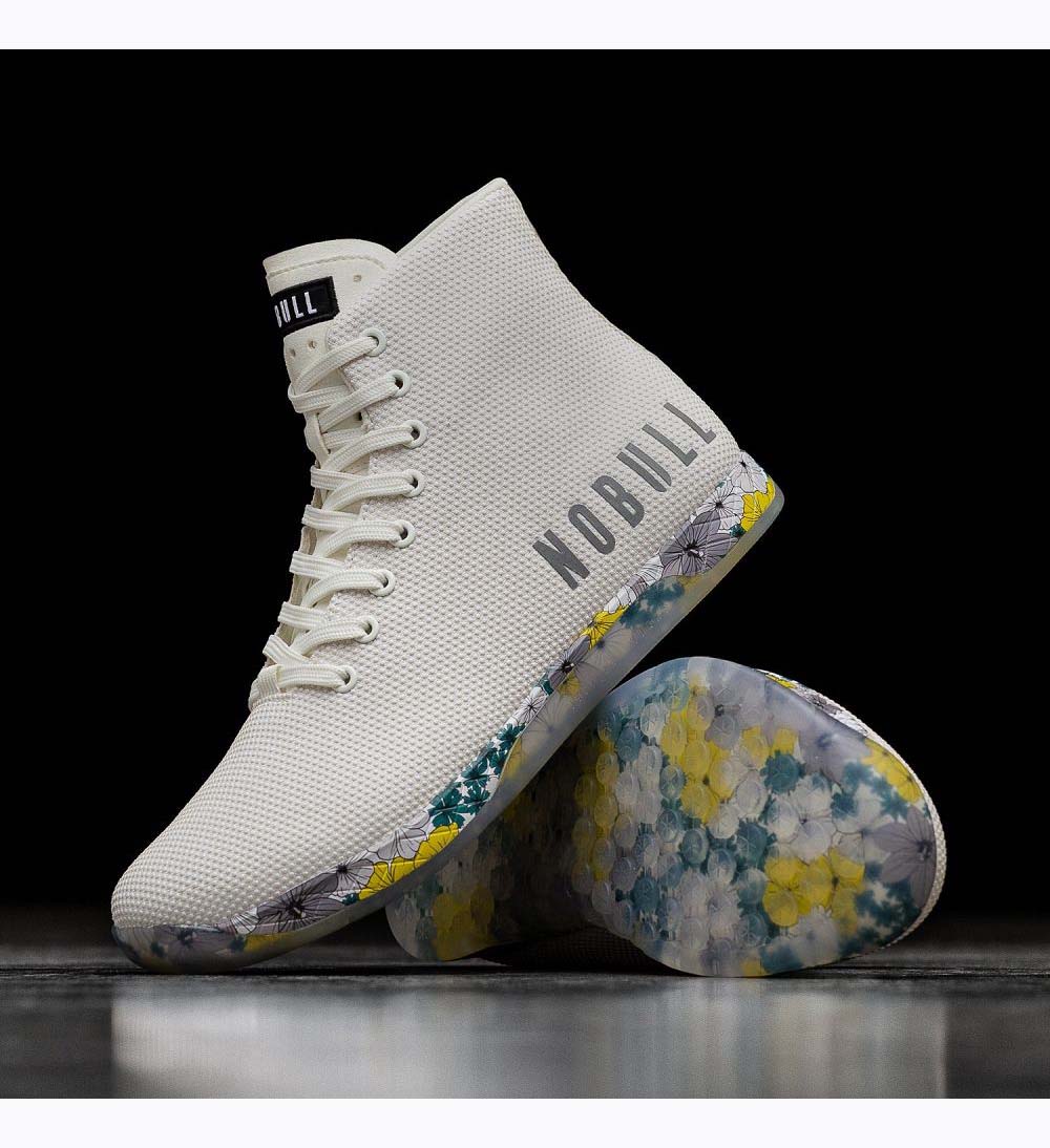 Men NOBULL Floral High-Top OUTWORK Training Shoes Silver | HWJBD-6153