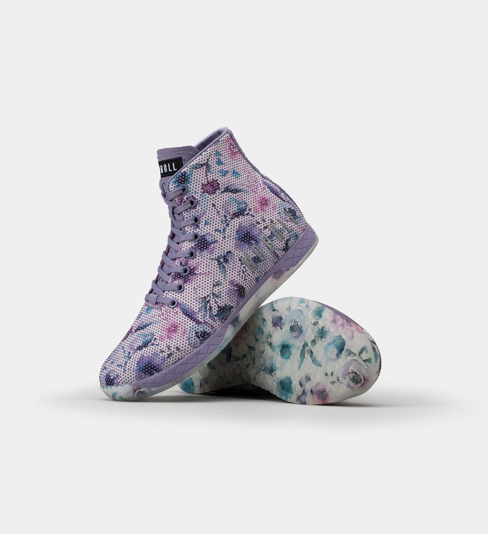 Men NOBULL Floral High-Top OUTWORK Training Shoes Purple | ZJTOW-2859