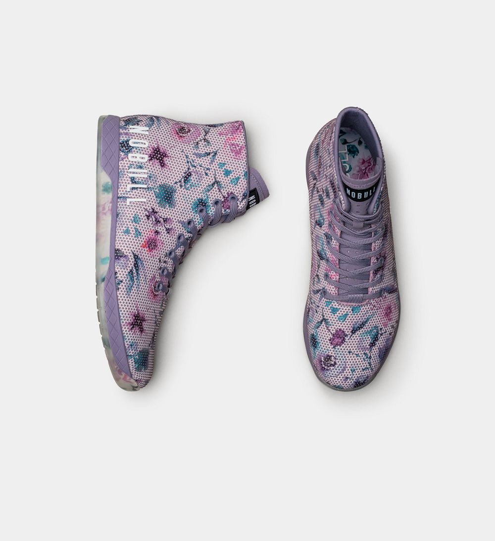 Men NOBULL Floral High-Top OUTWORK Training Shoes Purple | ZJTOW-2859