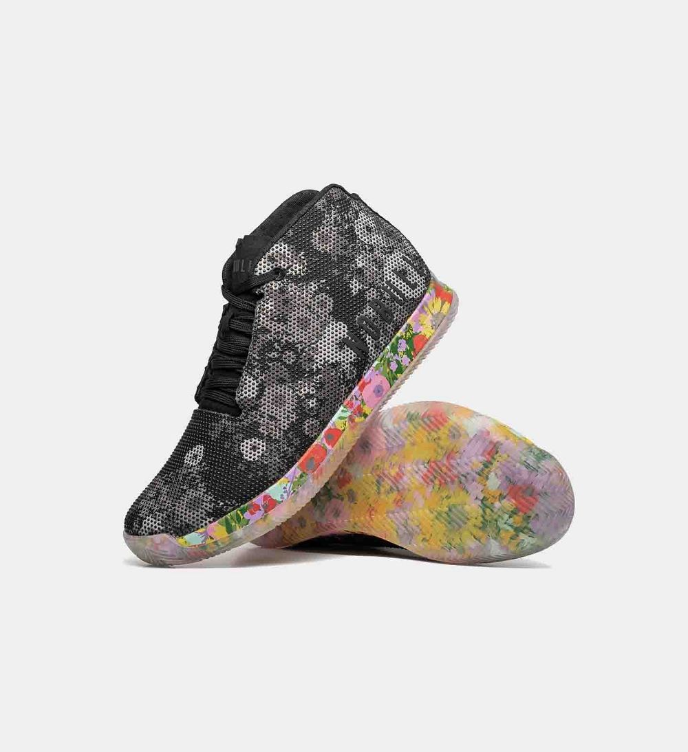 Men NOBULL Floral Mid Court Training Shoes Black Multi | QGCDR-4507