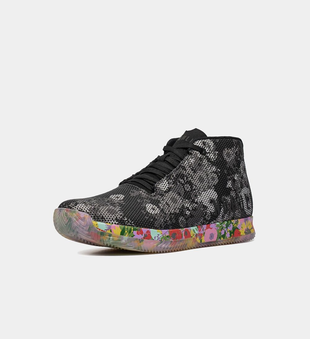 Men NOBULL Floral Mid Court Training Shoes Black Multi | QGCDR-4507