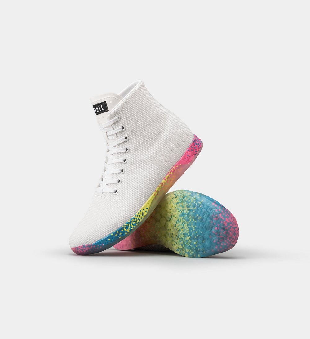 Men NOBULL Glitch High-Top OUTWORK Training Shoes White Neon Glitch | XMSIP-9842