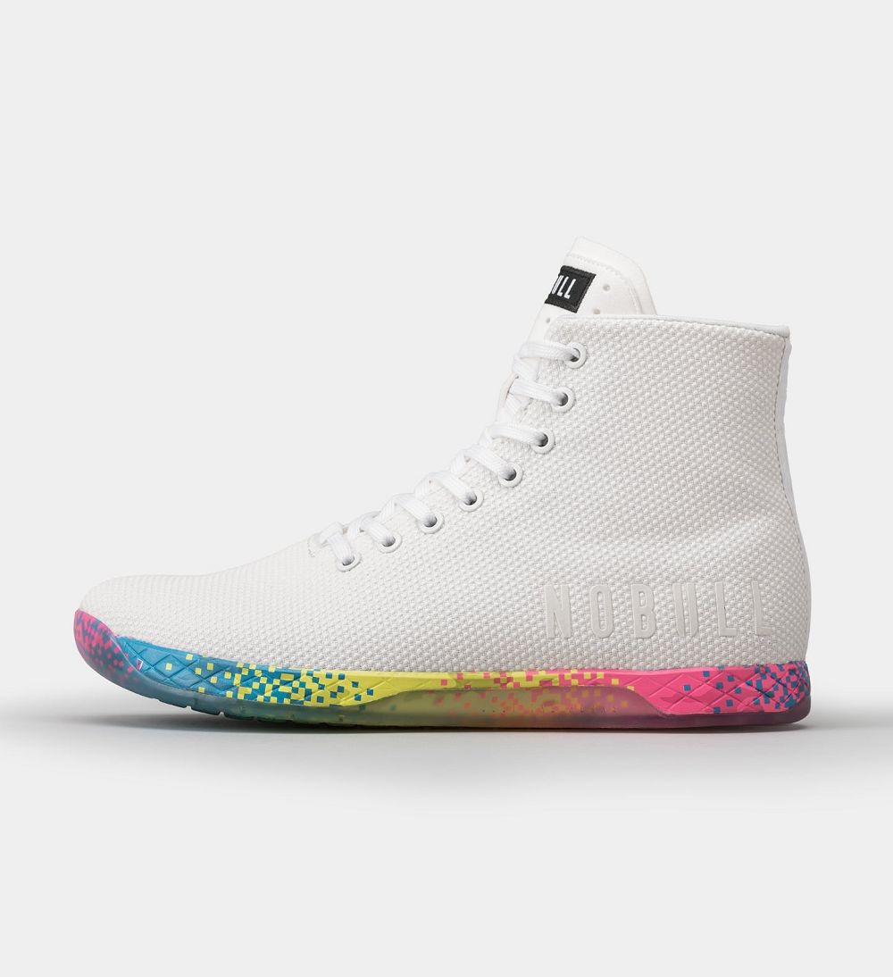 Men NOBULL Glitch High-Top OUTWORK Training Shoes White Neon Glitch | XMSIP-9842