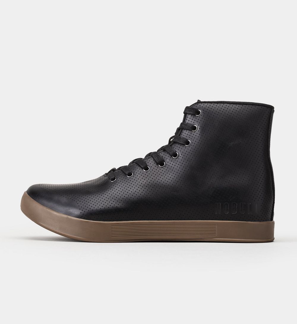 Men NOBULL High-Top Leather Cupsole Training Shoes Black Dark Gum | PRWDJ-6472