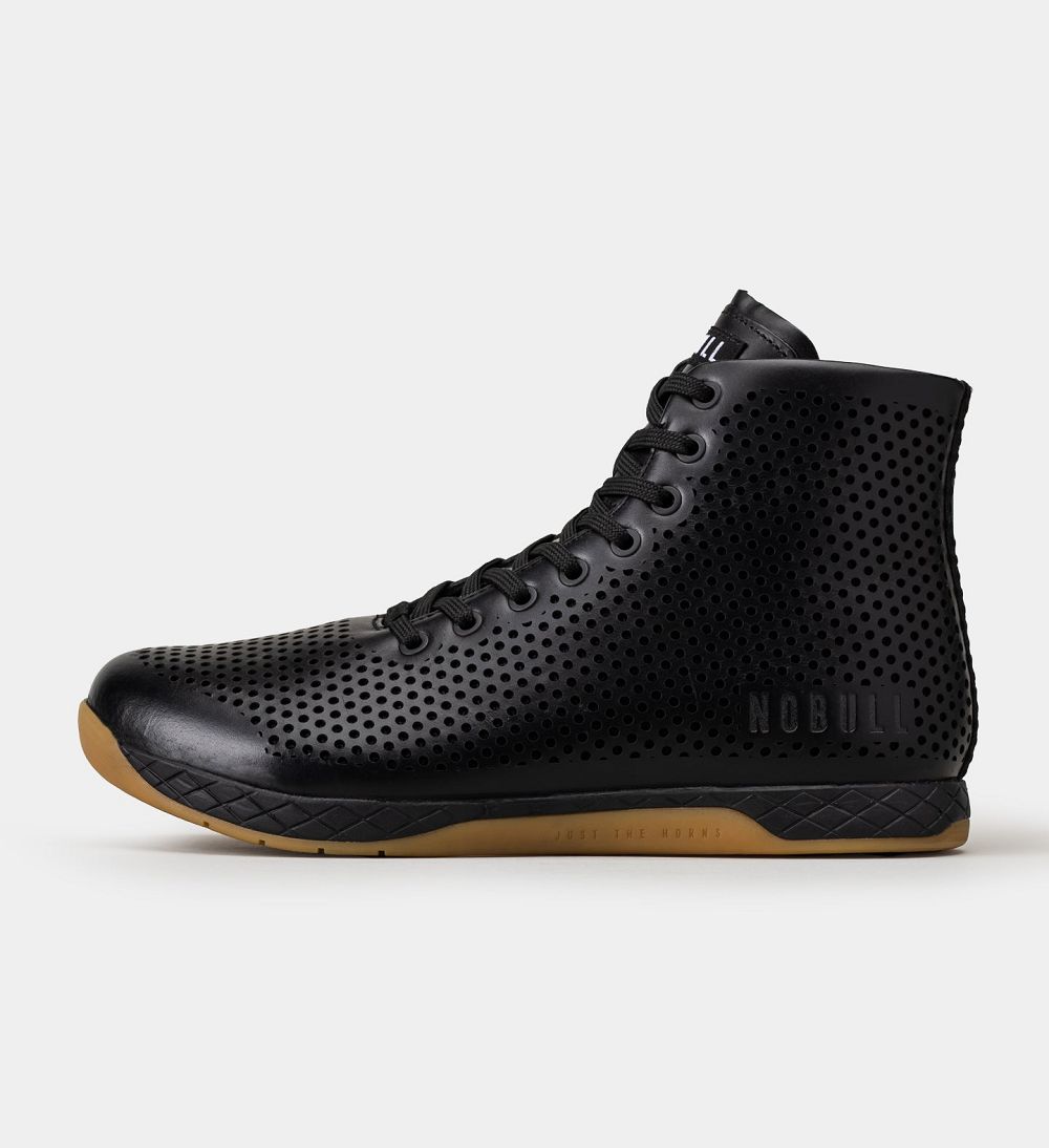 Men NOBULL High-Top Leather Training Shoes Black | PWEUK-3218