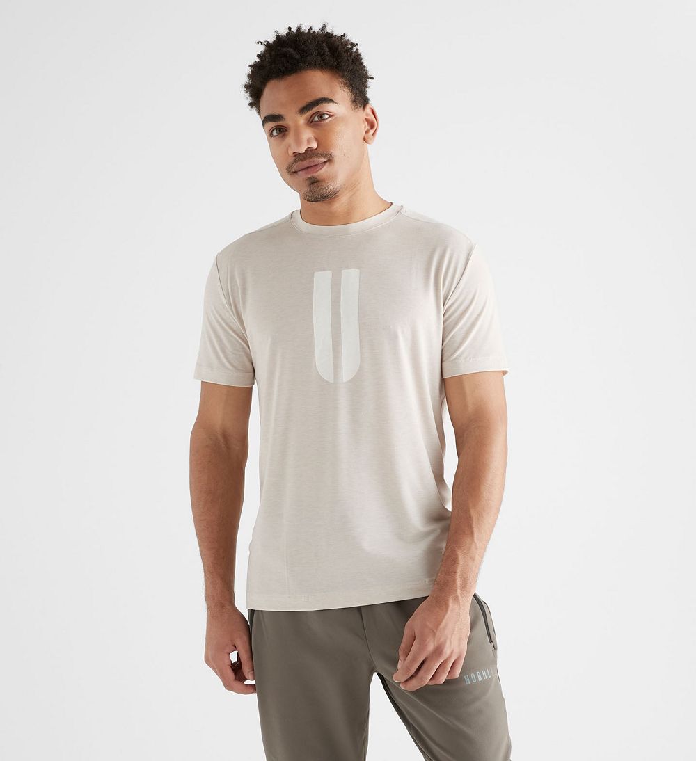 Men NOBULL Horns T-Shirt Oatmeal | IGVNF-4189