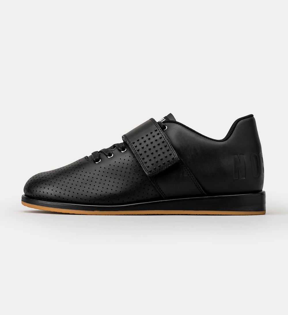 Men NOBULL Leather Lifters Shoes Black | ZWVCT-9076