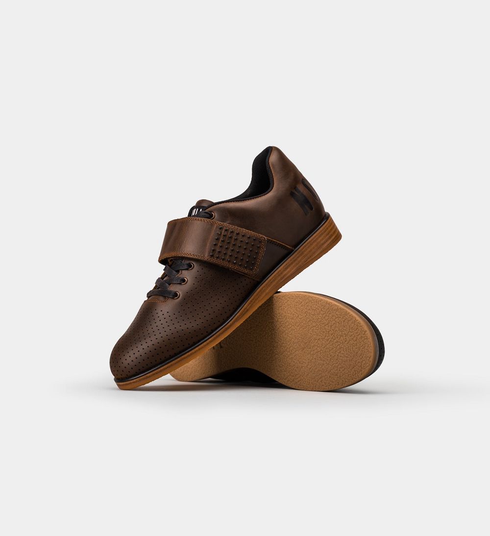 Men NOBULL Leather Lifters Shoes Coffee | FQIEB-1985