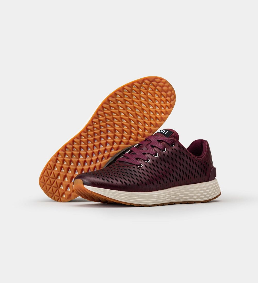 Men NOBULL Leather Running Shoes Burgundy | OWHBP-8461